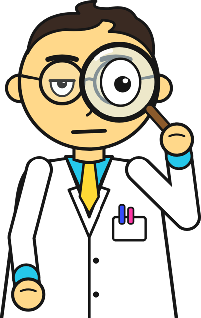 The Checker, our mascot, inspecting a claim with a magnifying glass